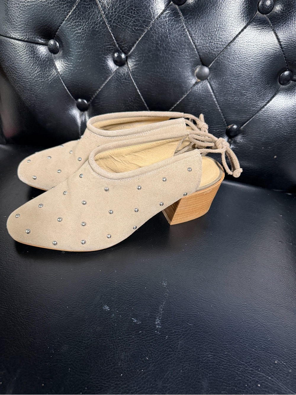 Sbicca Beige Studded Suede Slingback Mules